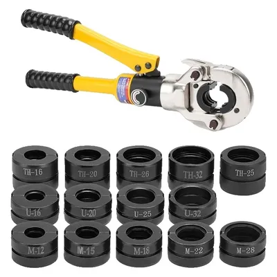 Produktbild von Hydraulische Rohrpresszange, kompatibel mit PEX/Edelstahl/Kupfer, schwarz und gelb, TH, U und M