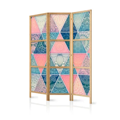 Produktbild von Paravent Mandala Abstrakt 135x171 cm - 3-teilig - einseitig - eleganter Sichtschutz - Raumteiler - Trennwand - Raumtrenner - Holz - Design Motiv - Deko - Japan p-C-0009-z-b