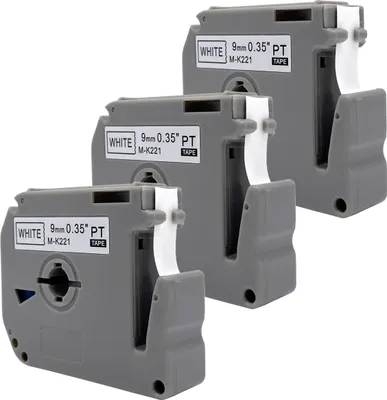 Produktbild von DULA Etikettenband - Kompatibel mit Brother P-Touch M-K221 - 3 Stück - Schwarz auf weiß - 9mm x 8m