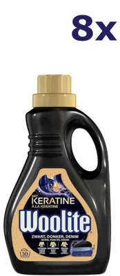 Produktbild von 8 Flaschen Woolite Flüssigwaschmittel - 30sc, 1,5 Liter - mit Keratin - für schwarze Wäsche