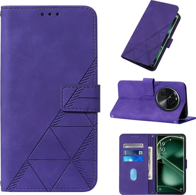 Produktbild von Hülle für Oppo Find X6 Prägung Flip Leder Kartenfächer Schutzhülle mit Ständer Lila
