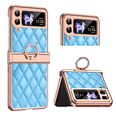 Obrázek produktu pro Pouzdro pro Samsung Galaxy Z Flip 4 5G galvanizované kožené pouzdro s kroužkovým držákem a ochranou pantu modré