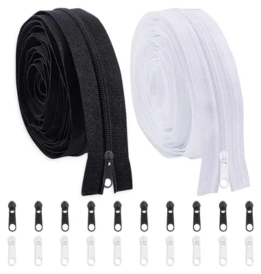 Imagen del producto de Cierre de cremallera de 4 mm, 2 unidades de 10 metros cada una, 20 deslizadores de nylon, cierres de repuesto, en color  y blanco, para prendas de vestir