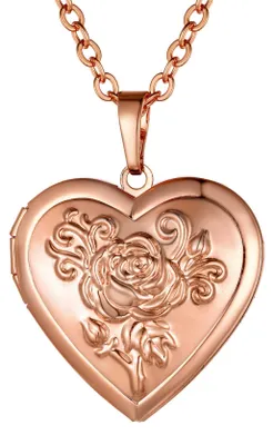 Produktbild von GoldChic Damen Herz Photo Amulett aus Kupfer Rosemuster Relief Bilder Amulett Ro