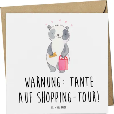 Produktbild von Mr. & Mrs. Panda Grußkarte Tante Shopping - Weiß - Geschenk, Geschenke, Dankeschön, Klappkarte, Einkaufen, Familie, faltkarte, handgemacht, Humor, Glückwunschkarte