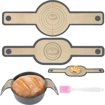Produktbild von Silikon-Bodenpaar für Dutch Oven, Backboden mit langen Griffen, Backboden mit 3 Reibflächen und 1 Kräutenspitze, wiederverwendbarer Silikon-Backboden für Teig