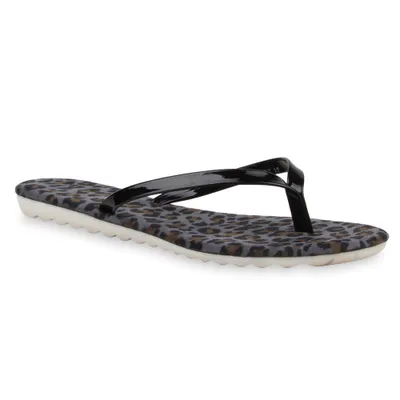 Produktbild von Mytrendshoe Sommerliche Damen Sandalen Zehentrenner Snake Flats 75747, Farbe: Schwarz, Größe: 36
