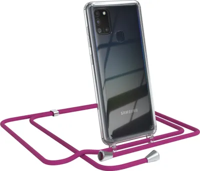 Produktbild von EAZY CASE Handykette kompatibel mit Samsung Galaxy A21s, Handyhülle mit Umhängeband, Handykordel, Schutzhülle Clear, Band in Rosa