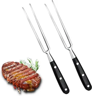 Produktbild von Brauerei-Messersatz, Set aus zwei, rostfreie Grillgabeln, Holzgriffe, 30 cm lange Fleischgabeln, Gabeln mit geraden Holzgriffen, robust und rostbeständig, groß, schwarze Holzgriffe.