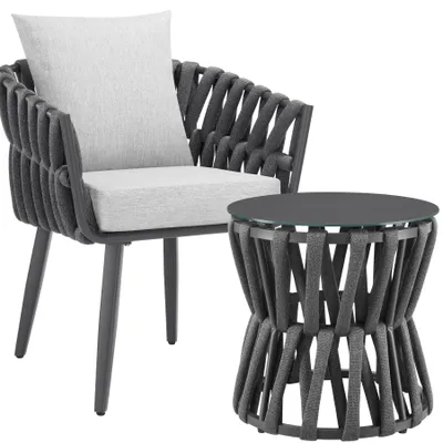 Produktbild von tectake Gartenlounge-Set Lugano Rope-Design Aluminiumgestell wetterfest Tisch Stuhl Sicherheitsglas Sitzpolster waschbar verstellbar