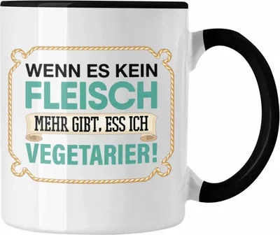 Produktbild von Trendation - Anti Vegetarier Tasse Geschenk Wenn Es Kein Fleisch Mehr gibt (Schwarz)