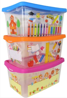 Produktbild von Centini 3er Set - Box mit Deckel für Kinder - 4 Liter - Design Schule - Aufbewahrungskisten Ordnungsbox Aufbewahrungsbehälter