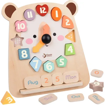Image de Montre éducative en bois sur le thème des ours, jeu d'encastrement, dans une boîte de 26x29x5 cm, pour les enfants de 24 mois et plus