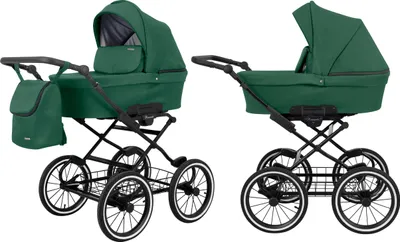 Produktbild von Kinderwagen ROMANTIC Babywagen Babyschale Kinder Wagen Set 1 in 1 (grün, Rahmenfarbe: schwarz Rahmen)