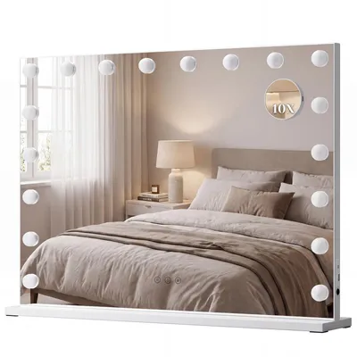 Produktbild von LED Schminkspiegel 80x60cm Rechteckig, 3 Lichtfarben Hollywood Spiegel mit Touch und 18 Glühbirnen,Dimmbar Make up Spiegel,energiesparend Tischspiegel