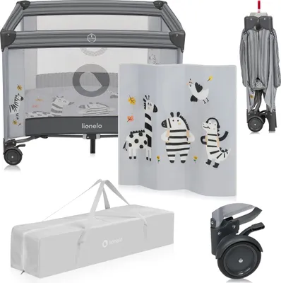 Produktbild von Lionelo Laufgitter Bonnie bis 15 kg, Seitlicher Zugang mit Reißverschluss, Seiten mit Luftmaschen, schnell zusammenklappbar, gebremste Räder Grey