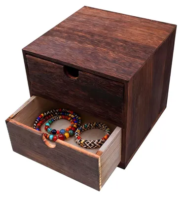 Holz-Aufbewahrungsbox, 2 Fächer, Vintage, 18x18x17 cm