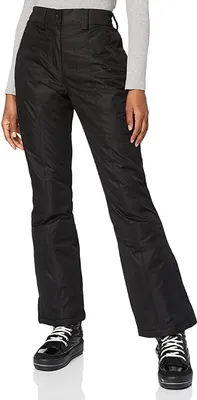 A person wearing black ski pants and black shoes.