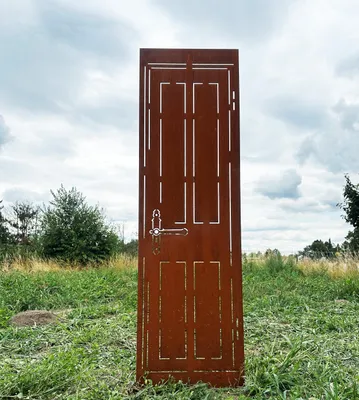 Produktbild von Edelrost Sichtschutz Tür 165 cm x 50 cm Paravent zum Stecken Schild Haustür Gartentür Gartenstecker Edelrost Gartendeko Wetterfest Rost Metall Zaun