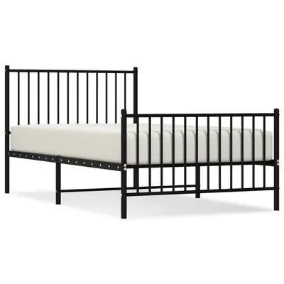 Zdjęcie produktu dla Metalowa Rama Łóżka Z Wezgłowiem I Zanóżkiem, Czarna, 100X190Cm Lumarko!