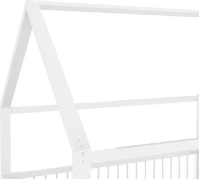 Obrázek produktu pro okwish Nízká kovová postel, 140 x 200 cm, Dětská postel z kovu s dřevěným roštem, Dekorativní lišty, zábradlí, Bílá (Bez matrace)