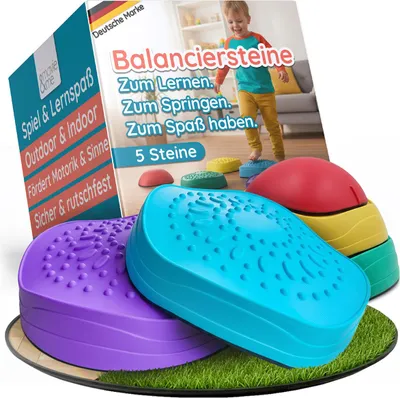 Produktbild von Mavie & me Balanciersteine für Kinder 5er Set Stapelsteine Indoor & Outdoor zum Balancieren, Motorik Förderung Bewegung & Gleichgewicht