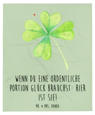 Produktbild von Mr. & Mrs. Panda Bettdecke Blume Kleeblatt - Blattgrün - Geschenk, Glücksbringer, Jobwechsel, Decke, Umzug, Garten, Plaid, Sofaüberwurf, Glück, Tagesdecke, Wohndecke