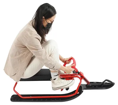 Image de Luge - Luge à roues avec volant - Cadre en acier au carbone - Pour enfants, adolescents et adultes - Rouge
