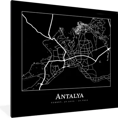 Produktbild von MuchoWow® Gerahmtes Poster Karte - Antalya - Stadtplan 40x40 cm - Poster mit Schwarzem Bilderrahmen Wandposter Rahmen Foto Bilder - Mit Rahmen - Wanddekoration Schlafzimmer