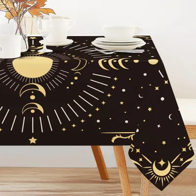 Mondphasen Tischdecke 152x229 cm Schwarz Gold Galaxy