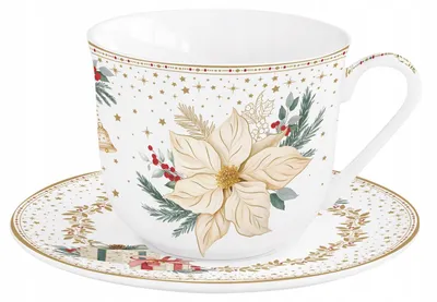 Produktbild von Easy Life Weihnachtliche Porzellan Tasse mit Untertasse
