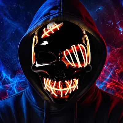 LED-Halloweenmaske, leuchtender Totenkopf, Vollgesichtsmaske, orange