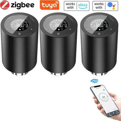 Produktbild von 3X Smart Heizkörperthermostate Thermostatventil Heizkoerperventil APP-Steuerung Kompatibel mit Alexa Google Assistant Kindersicherung Thermostat Heizung LED-Anzeige,Schwarz
