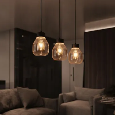 Productafbeelding van Hanglamp Blacu 3-lichts zwart recht, AI-gegenereerde afbeelding