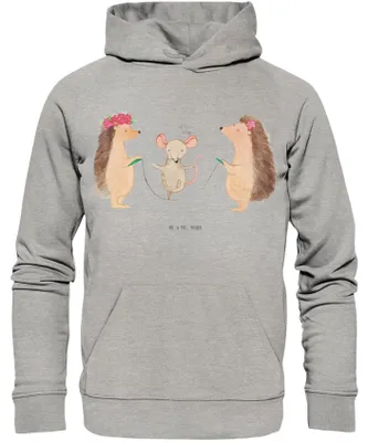 Produktbild von Mr. & Mrs. Panda Kuschelhoodie Igel Seilhüpfen Größe L - Heather Grey - Geschenk, Pulli, Seilspringen, Hoodie, Kinder, Pullover, Kapuzenpulli, Kapuzensweatshirt, Maus