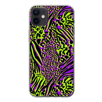 Produktbild von MuchoWow® Handyhülle Schutzhülle Hülle für iPhone 12 mini Tiermuster - Zebra - Neon - Lila Silikon Softcase Handy Hülle - Bild