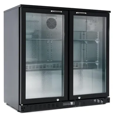 Produktbild von GastroHero Barkühlschrank ECO 230 schwarz 218 Liter Getränkekühlschrank unterbaufähig LED 2 Glastüren Umluft