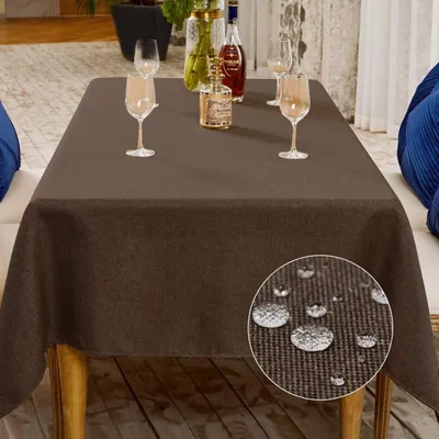 Obrázek produktu pro Hnědá ubrus, 140 x 240 cm, lněná struktura, odolná proti nečistotám, polyester