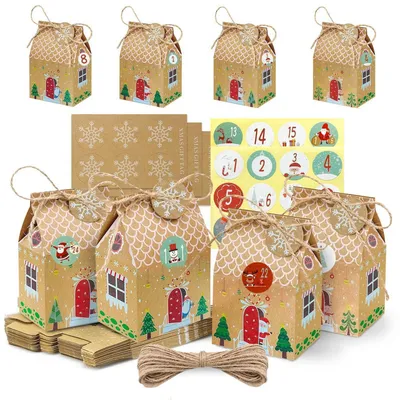 Obrázok produktu pre Vianočný kalendár na vypĺňanie, 24 krabičiek, vyrobený z kraftpapieru, s číslicovými nálepkami