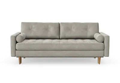 Produktbild von Esme II 3-Sitzer-Sofa mit Schlaffunktion, Massivholzkonstruktion, skandinavischer Stil, gestepptes Sitzkissen, Hohe Beine aus Eichenholz, gewachst, Chenille-Stoff Boston Light Grey