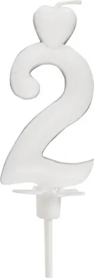 Produktbild von Herzkerze Zahl 2 Weiß 6 5cm