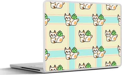Produktbild von MuchoWow® Laptop Aufkleber Sticker Cover Katzen - Pflanzen - Pastell - Kind - Muster 30x22 cm - Laptop-Sticker