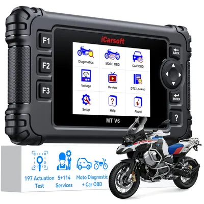 Productafbeelding van iCarsoft motorfiets OBD2 diagnoseapparaat, bidirectioneel, geschikt voor BMW modellen met ABS-ontluchting