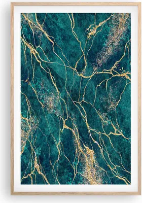 Produktbild von Gerahmtes Poster - Rahmen in heller Eiche - Abstraktion Gold Türkis - 61x91,5 cm - Wand Bild - Wanddeko - Wandbilder - Kunstposter - Wandposter - Bilderrahmen - Bilder - Kunstdruck - P2NPA61x91-4564