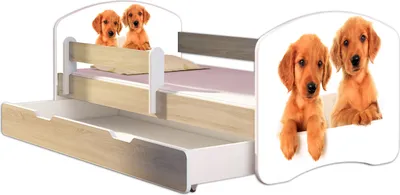 Produktbild von ACMA Jugendbett Kinderbett Junior-Bett Komplett-Set mit Matratze Lattenrost und Rausfallschutz Sonoma 39 Welpen 160x80 + Bettkasten