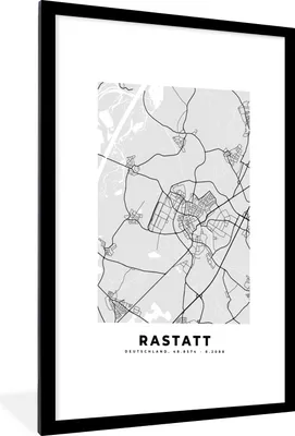 Produktbild von MuchoWow® Gerahmtes Poster Rastatt - Stadtplan - Deutschland - Karte 60x90 cm - Poster mit Schwarzem Bilderrahmen Wandposter Rahmen Foto Bilder - Dekoration - Wandposter Wohnzimmer - Hochwertig