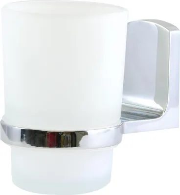 Obrázek produktu pro spirella® Sklenička na zubní kartáček "Taku", elegantní držák na zubní kartáček a pastu z vysoce kvalitního satinovaného skla s držákem z nerezové oceli, 9,5 x 6,6 x 10,3 cm, objem 200 ml