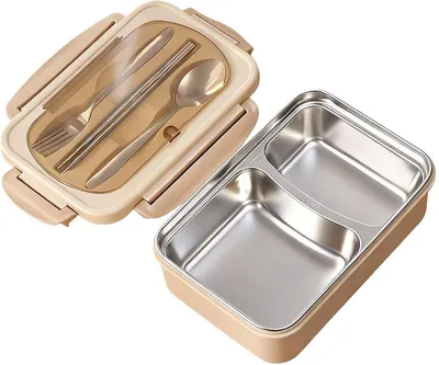 800 ml RVS Lunchbox mit 2 Fächern und auslaufsicherem Deckel
