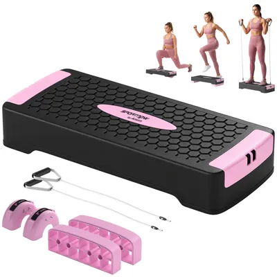 Productafbeelding van SPORTNOW Stepbord, in hoogte verstelbaar, fitness, aerobic, stepper, 11/16 cm, roze