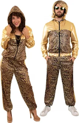 Produktbild von Uni Trainingsanzug Leoparden Print Metallic Gold 80er Jahre Trash Rapper, Größe:L